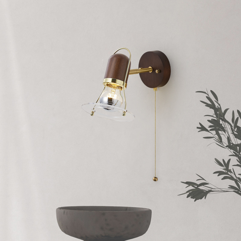 Japanskog stila retro zidna lampa od orahovog drveta, rotirajuća, antikni dizajn za spavaću sobu