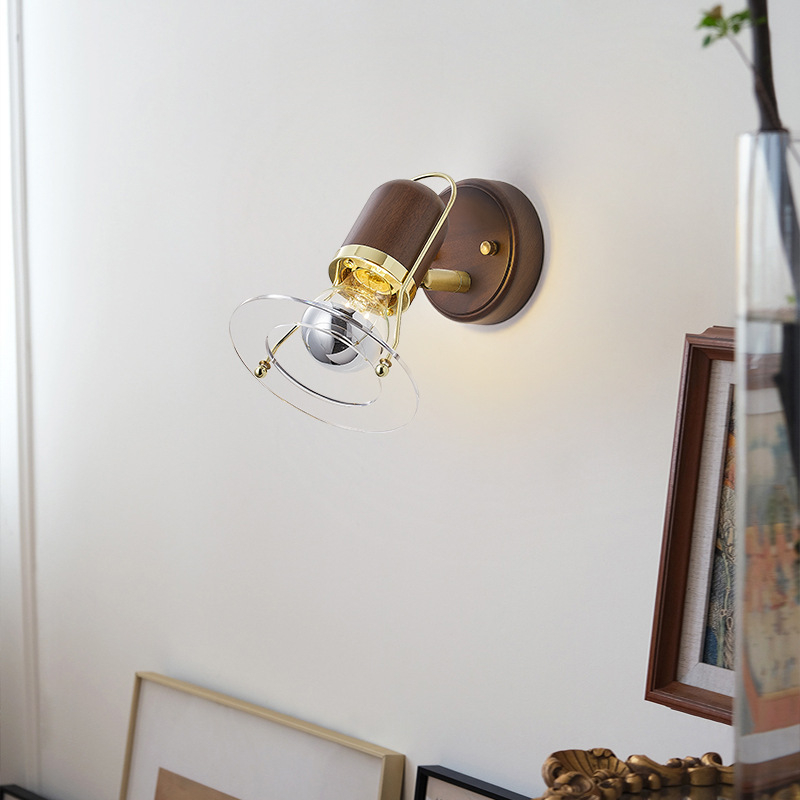 Japanskog stila retro zidna lampa od orahovog drveta, rotirajuća, antikni dizajn za spavaću sobu