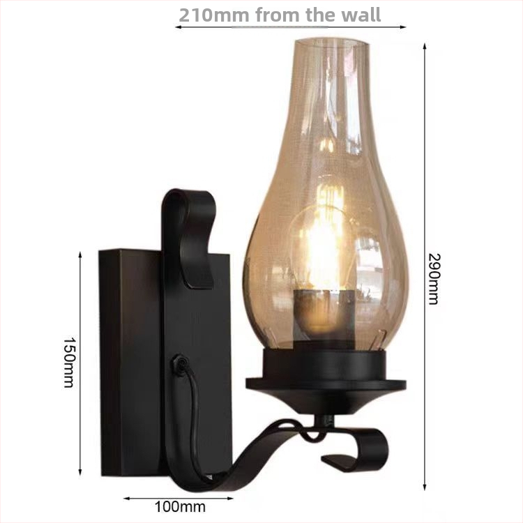 LED nástenná lampa v nordickom štýle so skleneným tienidlom a železným telom – retro lampa do spálne a chodby
