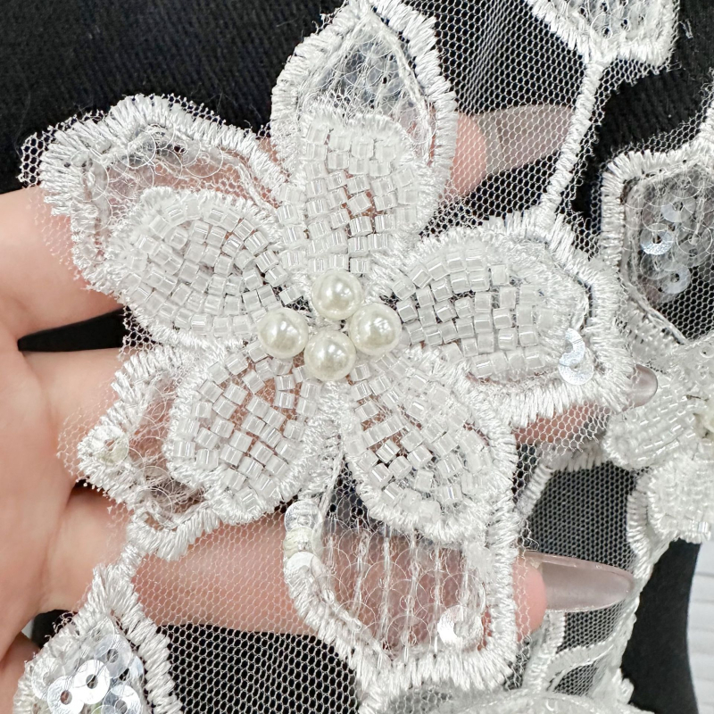 Dvoslojna mrežasta široka čipka s trodimenzionalnim cvjetnim rubom, DIY dodaci za vjenčane haljine i scenske nastupe