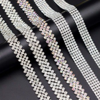 Petoredni nagnuti rhinestones lanac s ručno prišivenim spojnicama za ukrašavanje odjeće