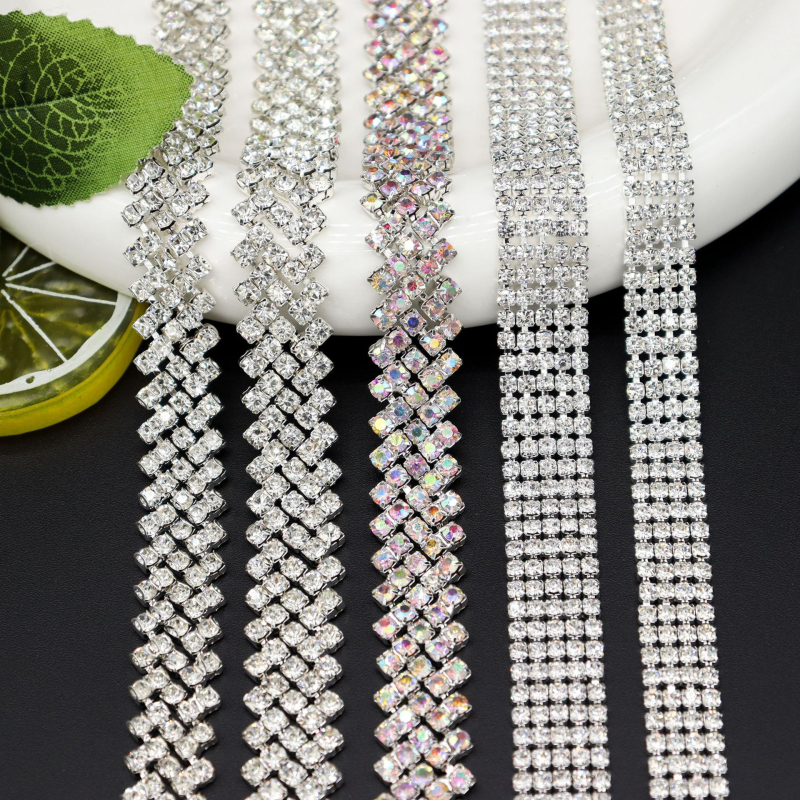 Petoredni nagnuti rhinestones lanac s ručno prišivenim spojnicama za ukrašavanje odjeće
