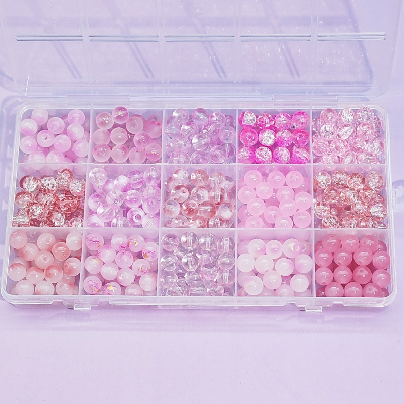 8 mm staklene perle, set kutija s 15 odjeljaka, gradijentne boje, za DIY nakit: narukvice i ogrlice