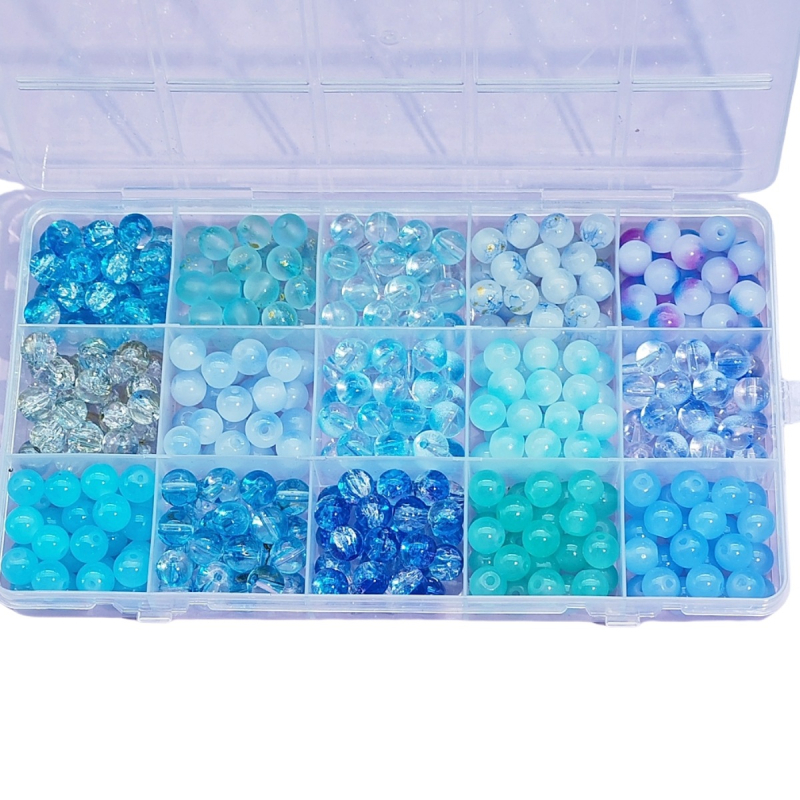 8 mm staklene perle, set kutija s 15 odjeljaka, gradijentne boje, za DIY nakit: narukvice i ogrlice