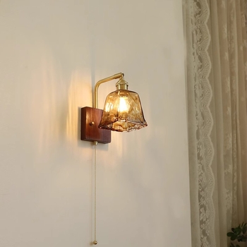 Stenska lampa od čitavog bakra sa staklenim abažurom za dnevni boravak, hodnik i spavaću sobu – francuski retro stil ambijentalnog osvjetljenja