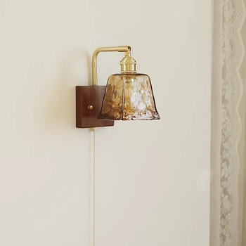 Stenska lampa od čitavog bakra sa staklenim abažurom za dnevni boravak, hodnik i spavaću sobu – francuski retro stil ambijentalnog osvjetljenja