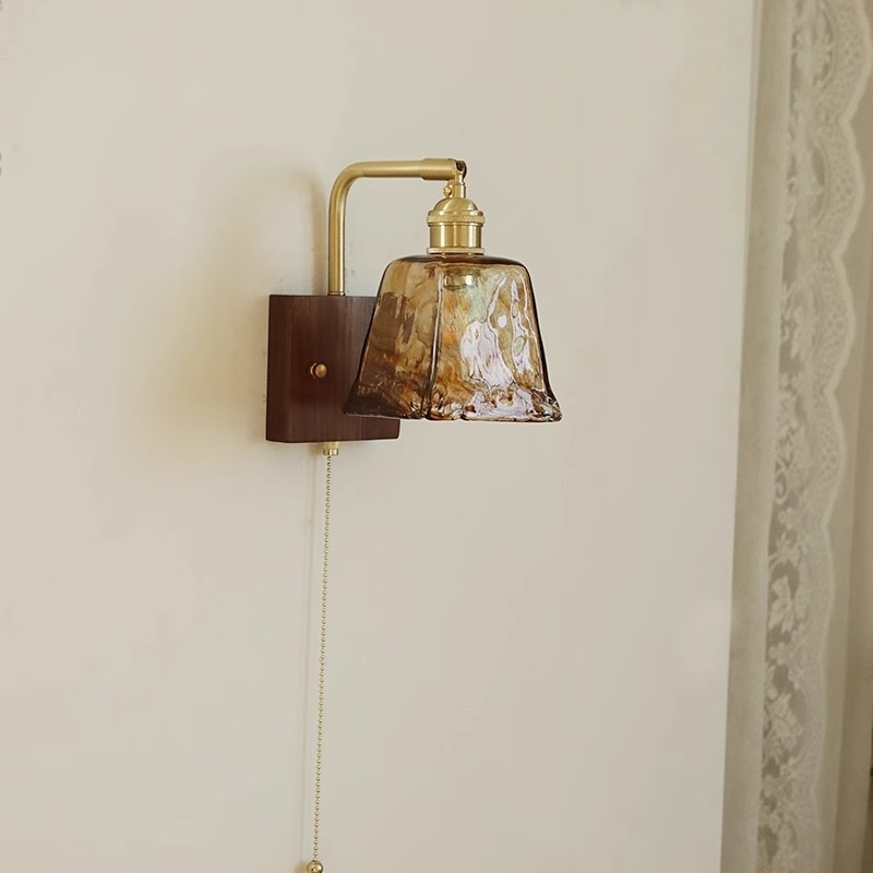 Stenska lampa od čitavog bakra sa staklenim abažurom za dnevni boravak, hodnik i spavaću sobu – francuski retro stil ambijentalnog osvjetljenja