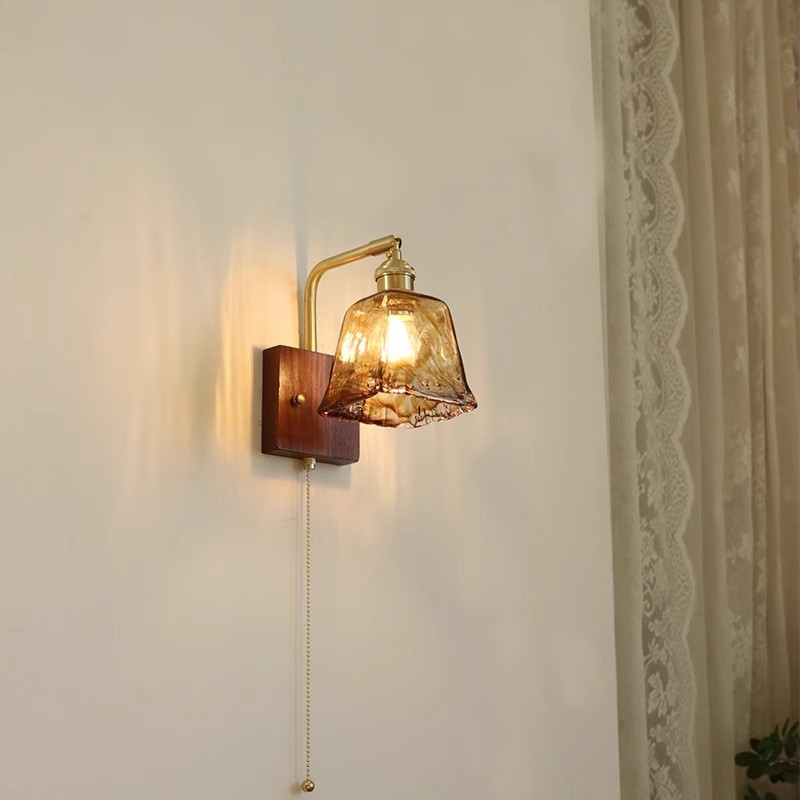 Stenska lampa od čitavog bakra sa staklenim abažurom za dnevni boravak, hodnik i spavaću sobu – francuski retro stil ambijentalnog osvjetljenja