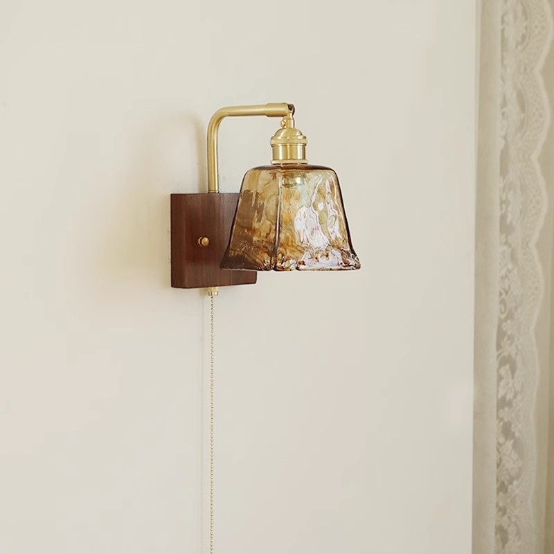 Stenska lampa od čitavog bakra sa staklenim abažurom za dnevni boravak, hodnik i spavaću sobu – francuski retro stil ambijentalnog osvjetljenja