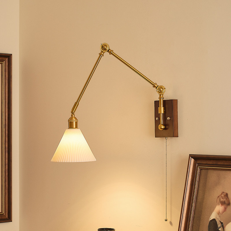 Casa vintage zidna svjetiljka za spavaću sobu, francuski retro wabi-sabi stil, s ljuljačkim i izvučnim ramom, ambijentalno osvjetljenje za dnevnu sobu