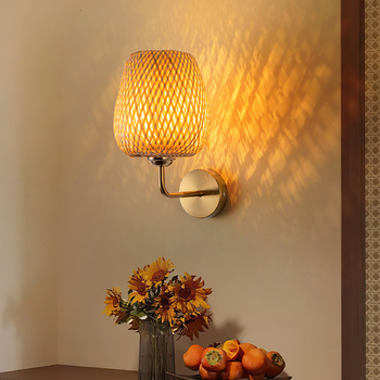 Nova zidna lampa u novokineskom stilu s pletenim abažurom, za hodnik, spavaću sobu i uz krevet – Zen retro dizajn