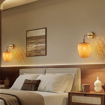 Nova zidna lampa u novokineskom stilu s pletenim abažurom, za hodnik, spavaću sobu i uz krevet – Zen retro dizajn