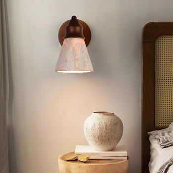 Boutique retro zidna svjetiljka za spavaću sobu i dnevni boravak, noćna zidna svjetiljka uz krevet, s mramornim sjenilom i žutim travertinskim tijelom, stil Shaji