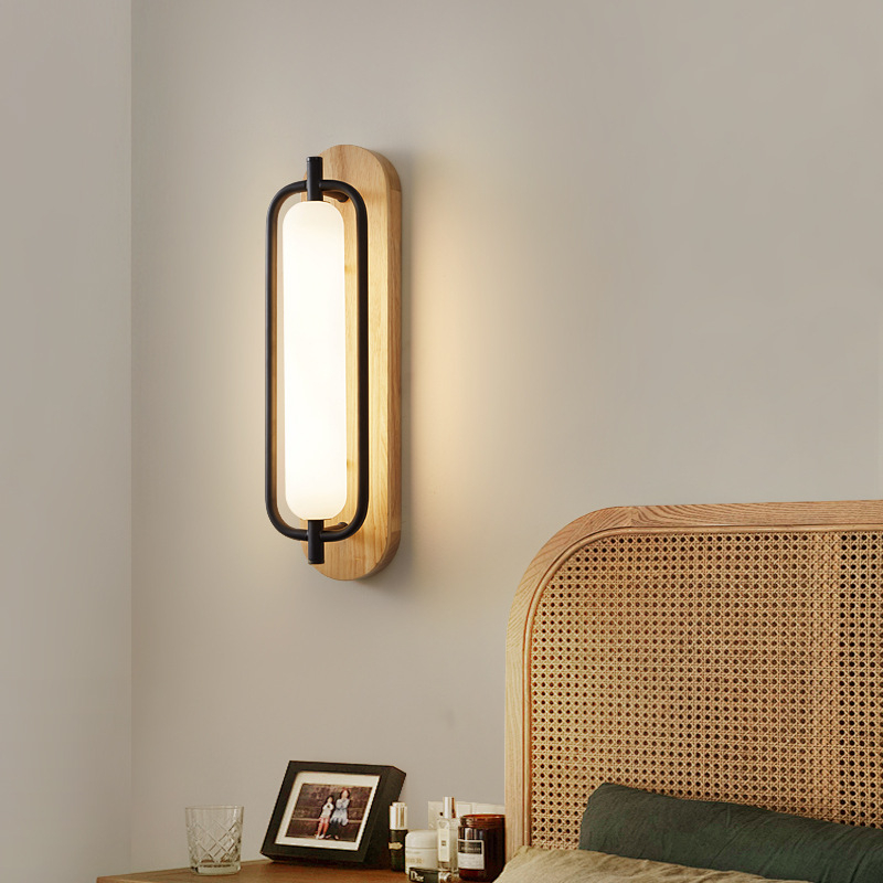 Drvena zidna lampica s nordijskim minimalističkim dizajnom, akrilno sjenilo, LED, 220V, za spavaću sobu i hodnik