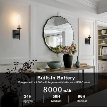 Punjiva zidna lampa s baterijom od 8000mAh, brzo punjenje, podesiva svjetlina, daljinsko upravljanje, pogodna za spavaću sobu, dnevni boravak i hodnik.