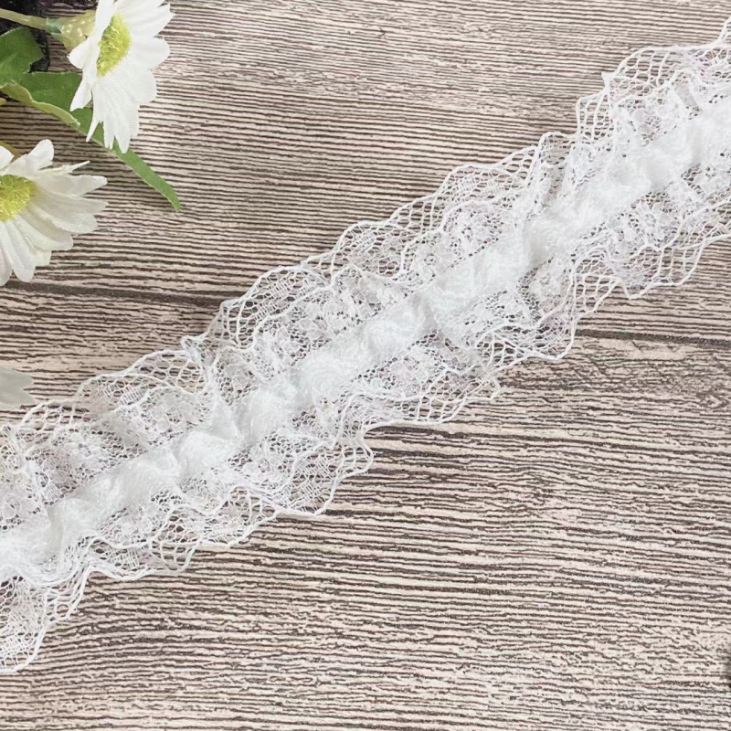 Elastična plisirana čipkasta traka širine 4 cm, bijela i crna, za DIY odjeću — rub za ovratnik, rukave i ukras struka