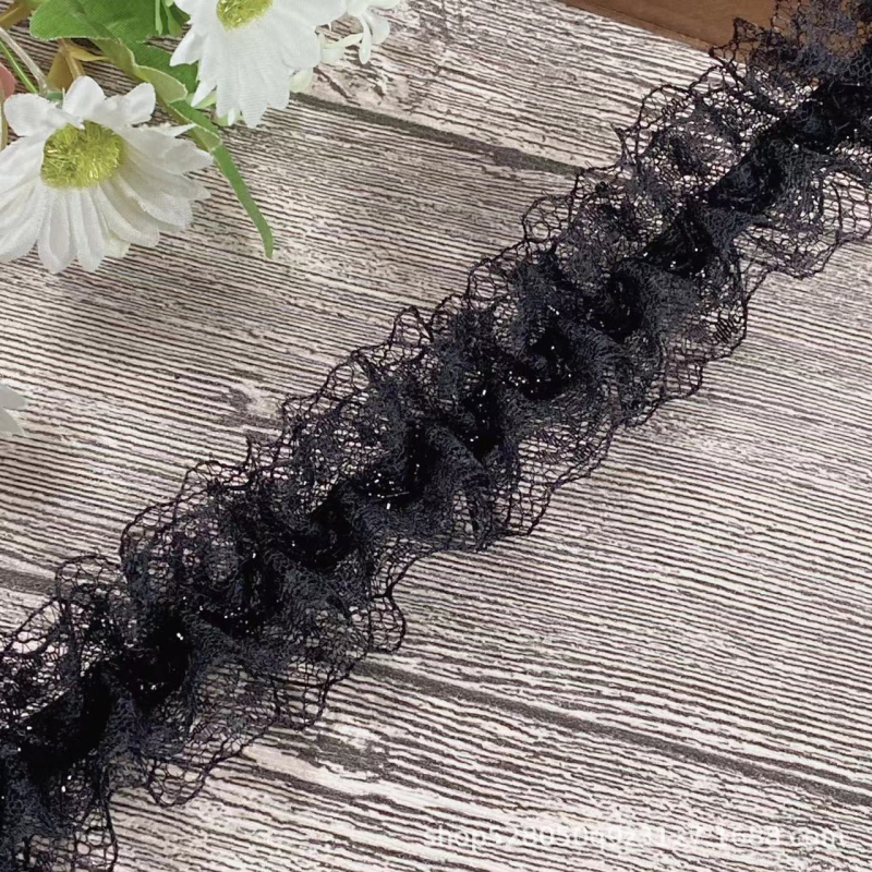 Elastična plisirana čipkasta traka širine 4 cm, bijela i crna, za DIY odjeću — rub za ovratnik, rukave i ukras struka