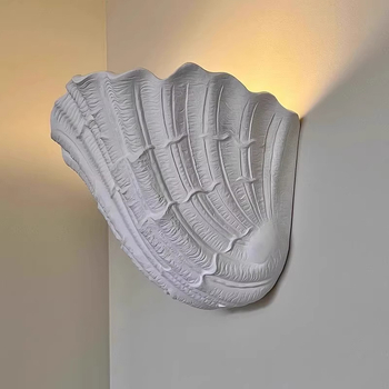 Gips zidna svjetiljka u Francuskom stilu sa motivom školjke, mid-century dizajnersko osvjetljenje za stubište i hodnik