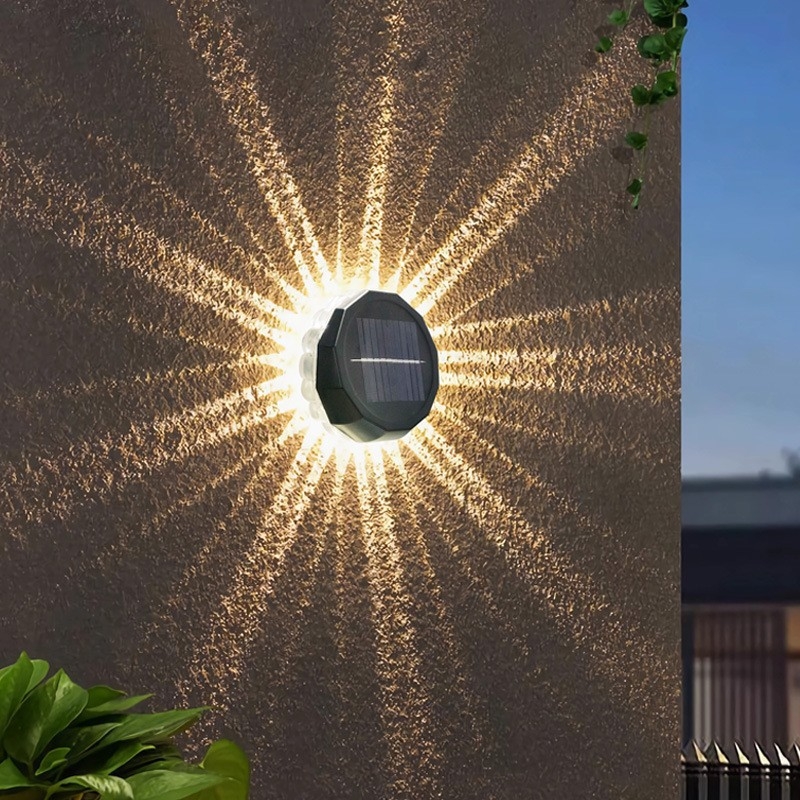 Vanjska vodootporna solarna zidna svjetiljka, okrugla, jaka svjetlost, ukras za vrt, duga životnost baterije