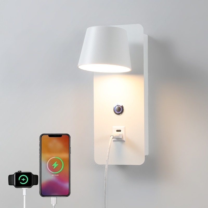 Punjiva zidna lampa uz kreveta, nordijskog stila, LED, rotirajuća i prilagodljiva, ambijentalno osvjetljenje spavaće sobe.