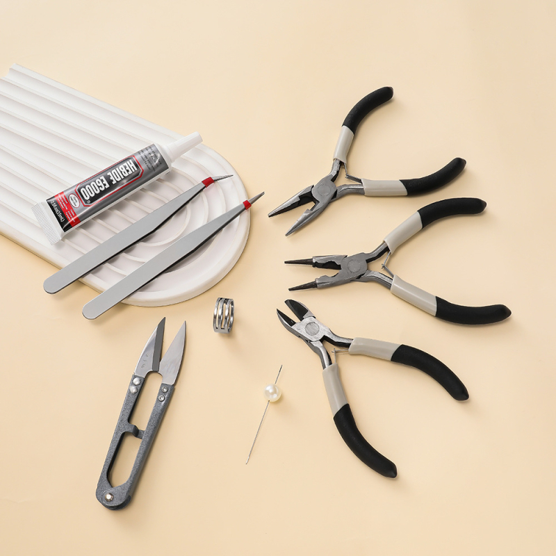 DIY set alata za izradu nakita – 5-inčne kliješta, ljepilo, pincete, škare za prsten, dodaci za perle