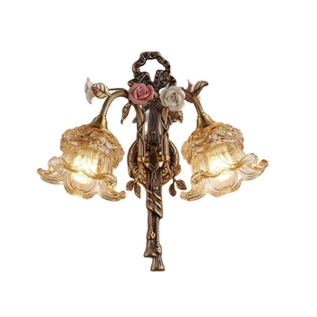 Stenska lampa od cijelog bakra, francuski seoski stil, retro romantičan keramički cvijet, za dnevni boravak, blagovaonu ili spavaću sobu