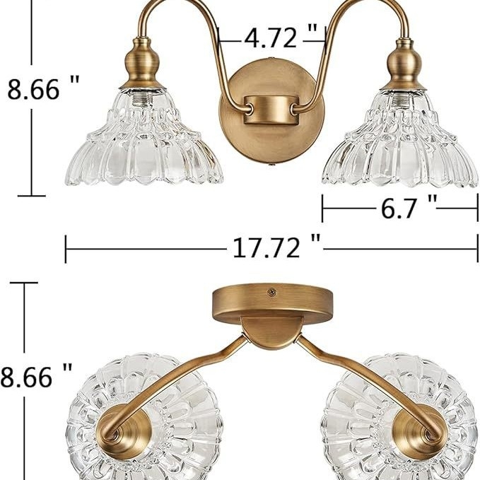 Retro stenska lampa od kristalnog stakla, s dvostrukom ili trostrukom glavom, LED, za kupaonicu, spavaću sobu i hodnik