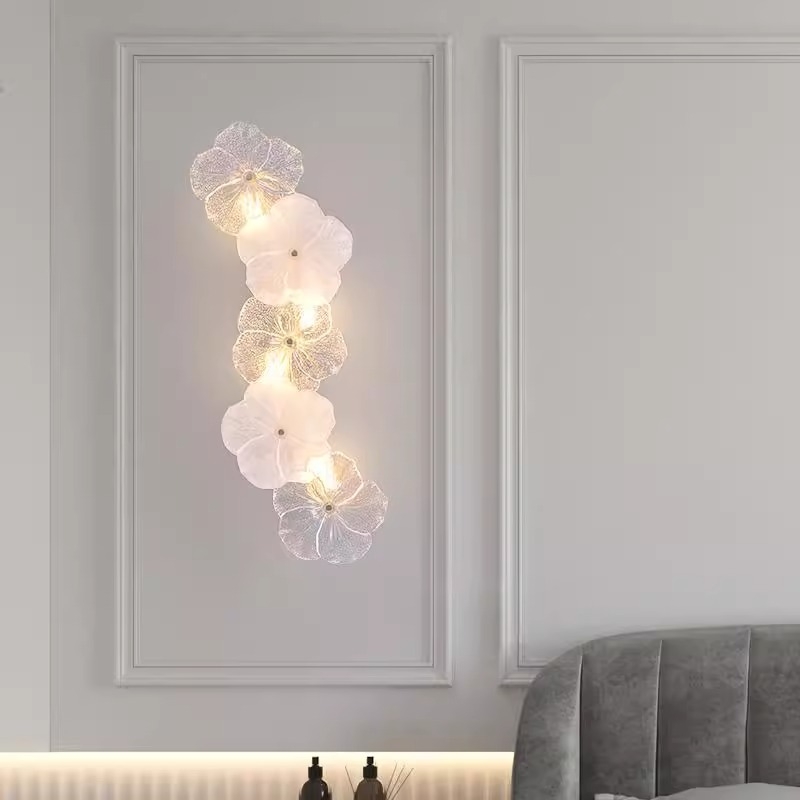 Zidna lampa u francuskom stilu luksuza s dizajnom od stakla u obliku cvijeta – za dnevni boravak, moderni minimalistički dizajn, zidna montaža