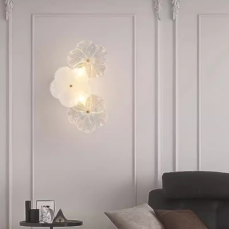 Zidna lampa u francuskom stilu luksuza s dizajnom od stakla u obliku cvijeta – za dnevni boravak, moderni minimalistički dizajn, zidna montaža