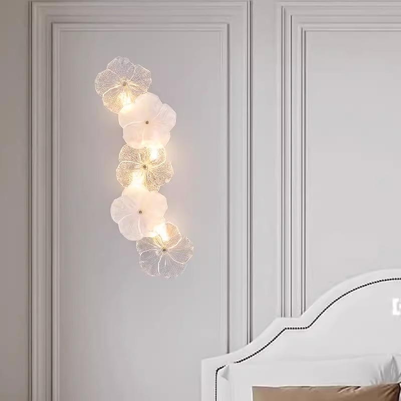 Zidna lampa u francuskom stilu luksuza s dizajnom od stakla u obliku cvijeta – za dnevni boravak, moderni minimalistički dizajn, zidna montaža