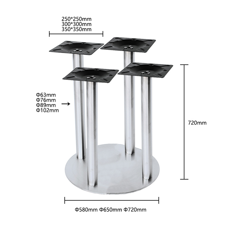 Nerđajući čelik, velika okrugla baza stola s tri kolone nogu, za poslovne prostore