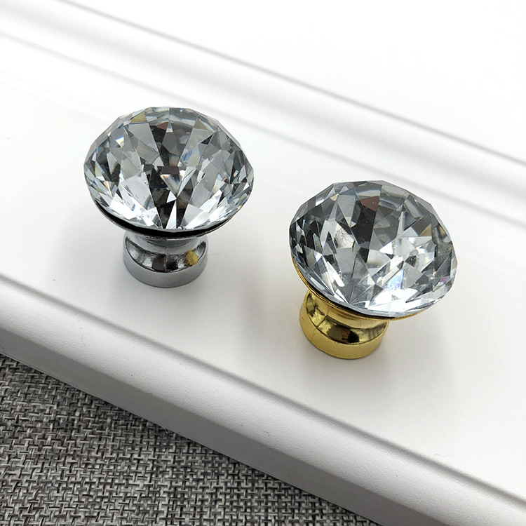 Crystal Diamond ručka za ladice i vrata ormarića, cinkova legura, jednostruka montaža, stakleni kristalni detalji, moderni minimalistički stil