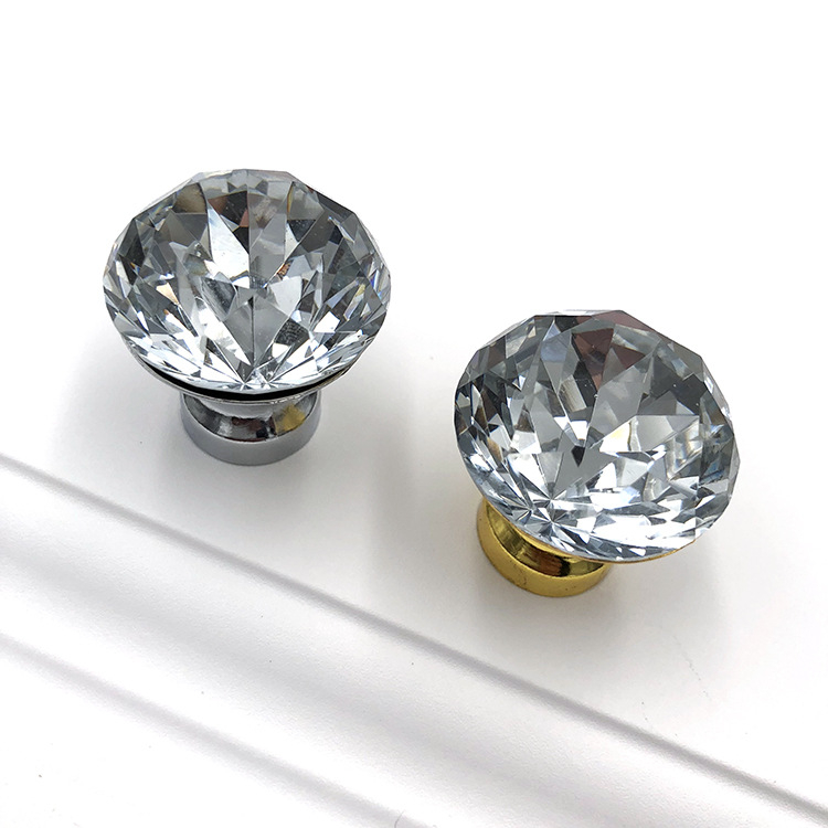 Crystal Diamond ručka za ladice i vrata ormarića, cinkova legura, jednostruka montaža, stakleni kristalni detalji, moderni minimalistički stil