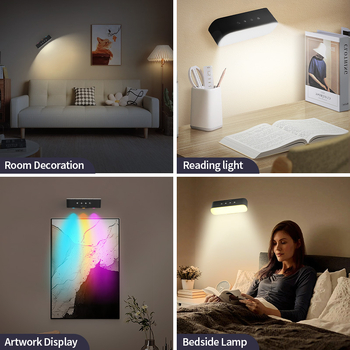 RGB magnetska zidna lampa za spavaću sobu, osvjetljenje za čitanje, minimalistička ambijentalna rasvjeta, punjiva noćna svjetiljka