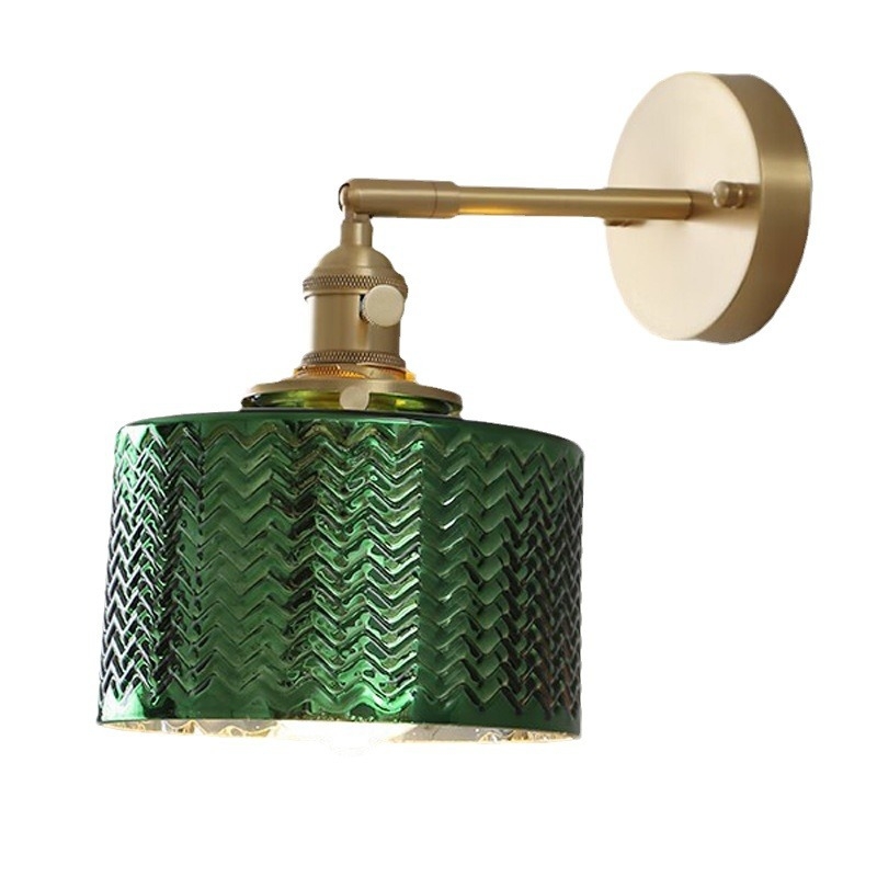 Retro zidna lampica od bakra za hodnik i spavaću sobu, stakleni abažur, LED, 220V, prekidač na zidu