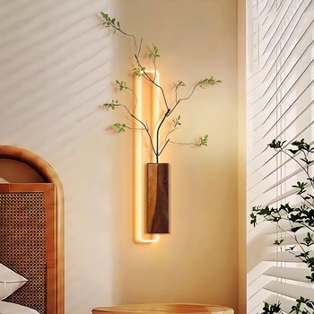 Wabi-sabi stil: zidna umjetnička ploha s ugrađenom lampom, ručno oslikana porcelinska pločica, aluminijski okvir, dvopanelni dizajn