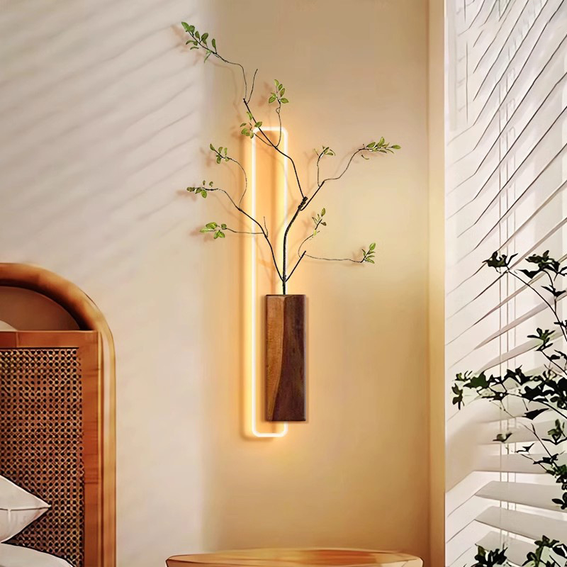 Wabi-sabi stil: zidna umjetnička ploha s ugrađenom lampom, ručno oslikana porcelinska pločica, aluminijski okvir, dvopanelni dizajn