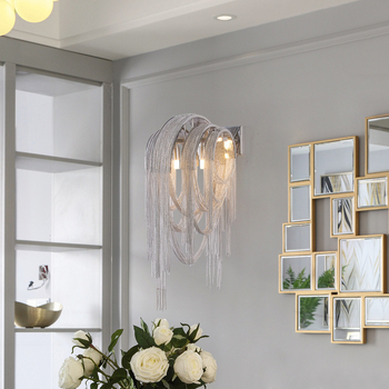 LED zidna svjetiljka s aluminijskim lancem i resicama, postmoderni minimalistički dizajn za dnevni boravak i blagovaonice