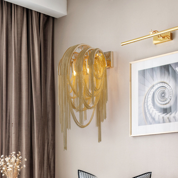 LED zidna svjetiljka s aluminijskim lancem i resicama, postmoderni minimalistički dizajn za dnevni boravak i blagovaonice