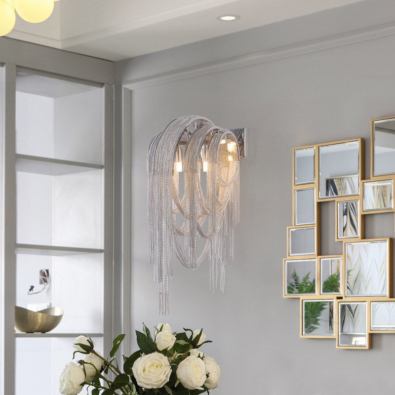 LED zidna svjetiljka s aluminijskim lancem i resicama, postmoderni minimalistički dizajn za dnevni boravak i blagovaonice