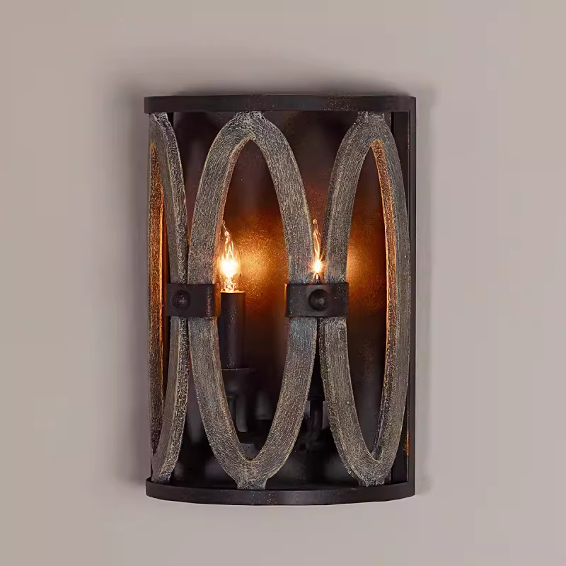 Vintage industrijska zidna lampa s drvenim abažurom, za dnevni boravak i hodnik