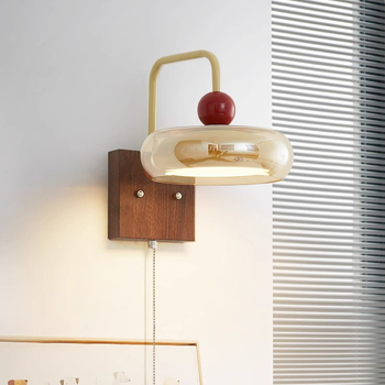 Zidna lampa u stilu Song s povlačnim prekidačem, francuski vintage dizajn, stakleni abažur, metalno tijelo, LED