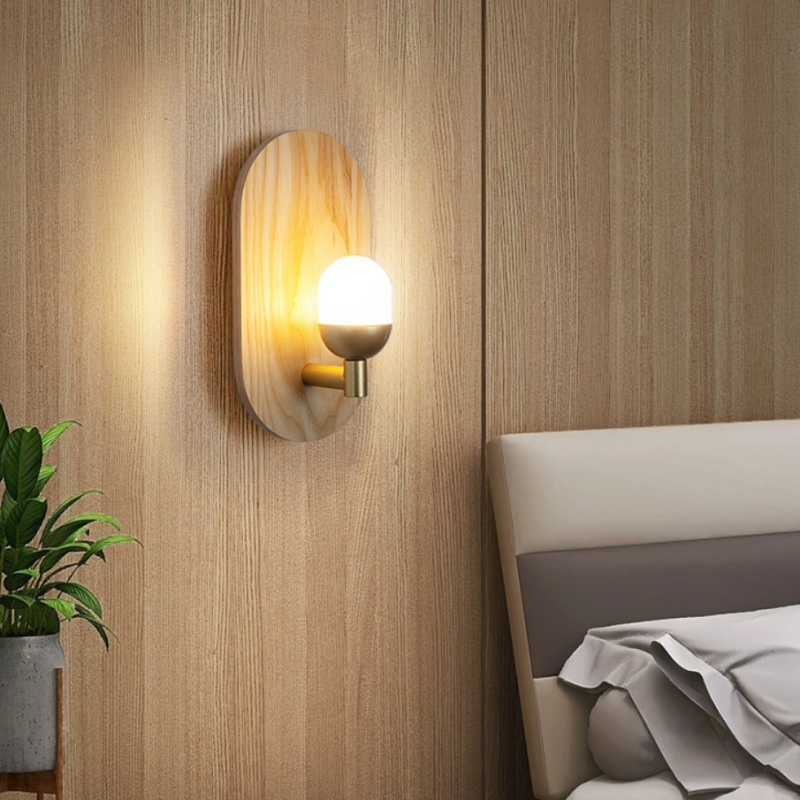 Skandinavska moderna minimalistička LED zidna svjetiljka od drveta za spavaću sobu i hodnik