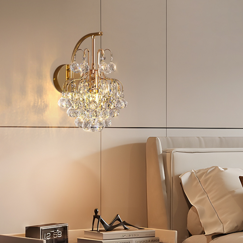 Kristalna stenska lampa u francuskom stilu, američki luksuzno-minimalistički dizajn za dnevni boravak, europski stil vile udoban spavaći prostor, talijanski stil hodnika uz krevet
