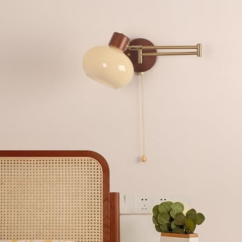 Zidna lampa kremaste boje za spavaću sobu, s pokretnim ramenom, teleskopno sklopiva lampica za čitanje, stil wabi-sabi