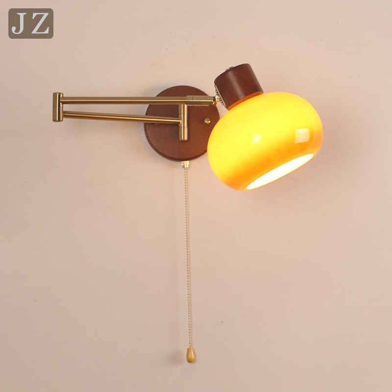 Zidna lampa kremaste boje za spavaću sobu, s pokretnim ramenom, teleskopno sklopiva lampica za čitanje, stil wabi-sabi