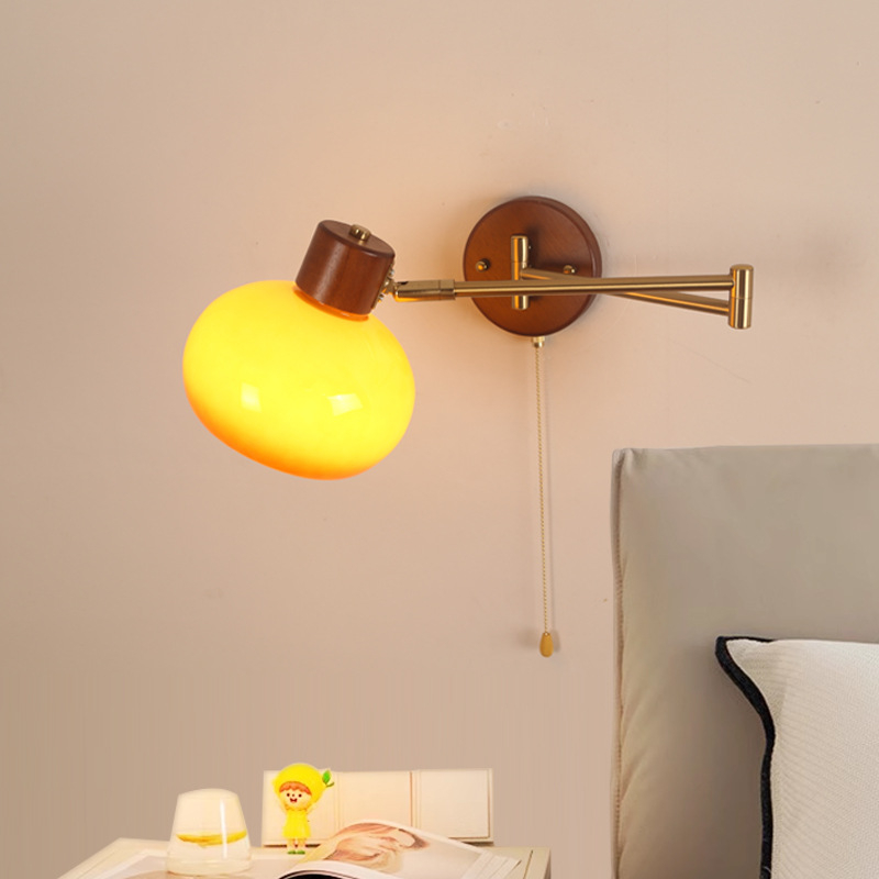 Zidna lampa kremaste boje za spavaću sobu, s pokretnim ramenom, teleskopno sklopiva lampica za čitanje, stil wabi-sabi