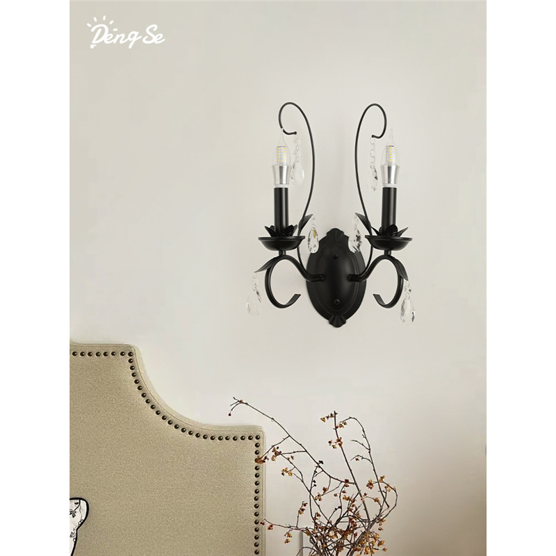 Crna američko-retro kristalna zidna lampa za dnevni boravak, hodnik, balkon i spavaću sobu