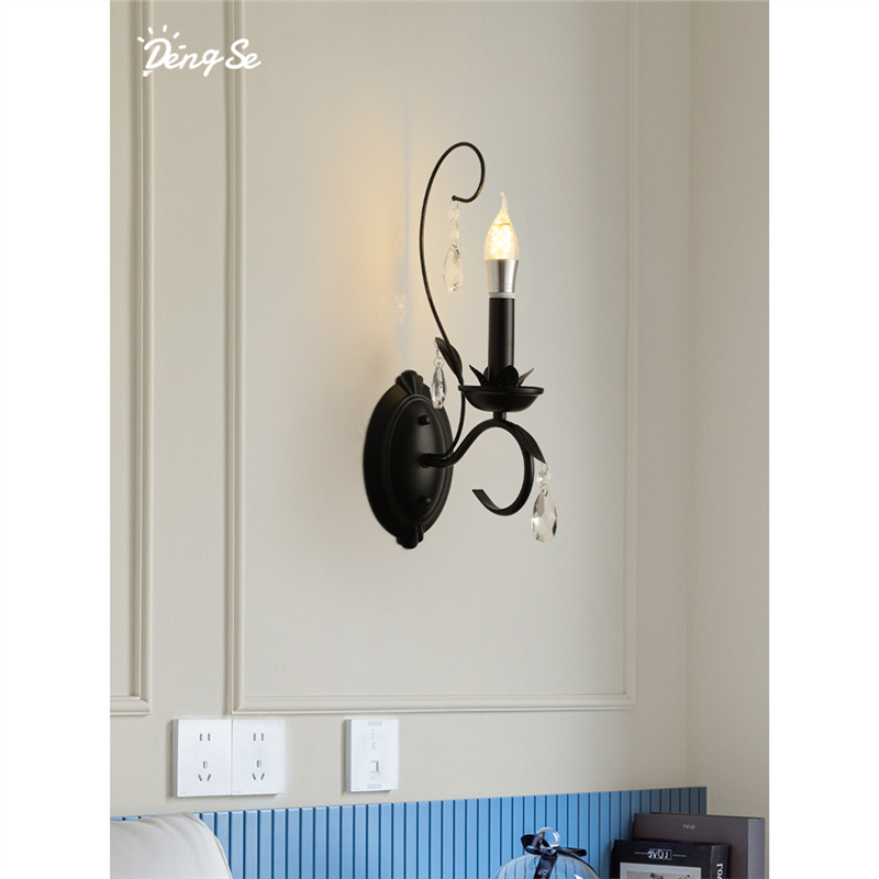 Crna američko-retro kristalna zidna lampa za dnevni boravak, hodnik, balkon i spavaću sobu