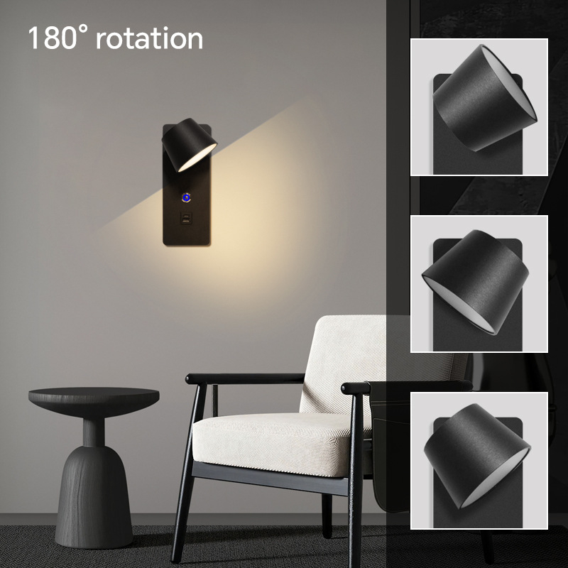 LED zidna lampa s dodirnim upravljanjem i neprekidnim podešavanjem svjetla, 350° rotacija, nordični stil, za hotelske sobe i spavaće sobe